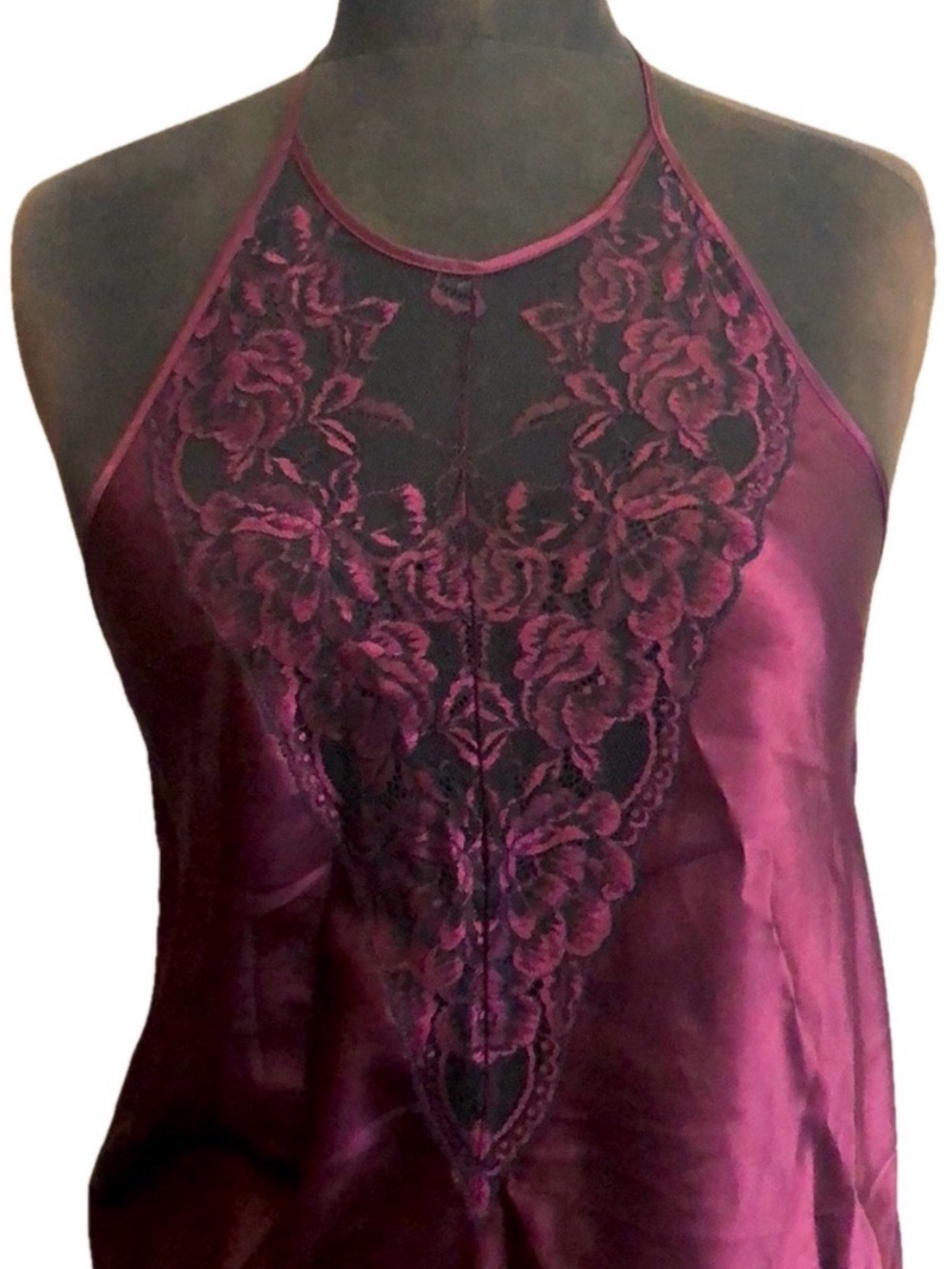 La SENZA Burgundy Plum Satin & Lace Chemise